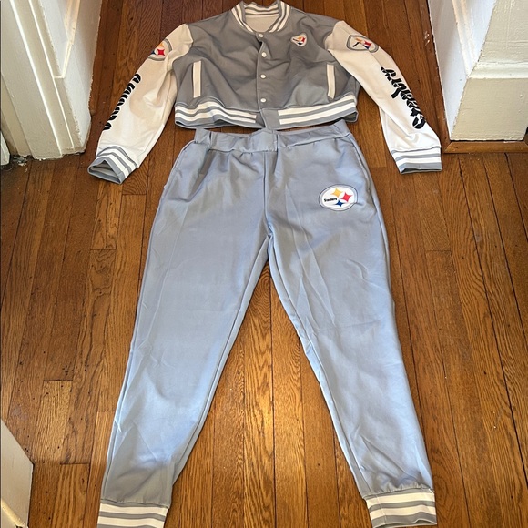 Pittsburgh Steelers Jogging Outfit Gray and White Sports Jacket and Pants Set - Picture 2 of 10